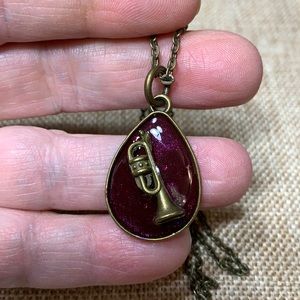Trumpet Music Pendant necklace New Handmade 18”